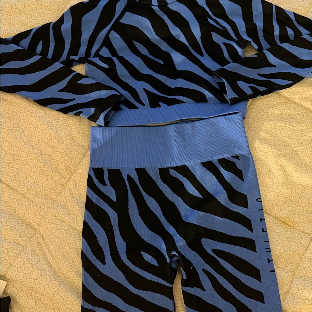 Logo Athletic Blue and Black Zebra Print Athletic Shorts